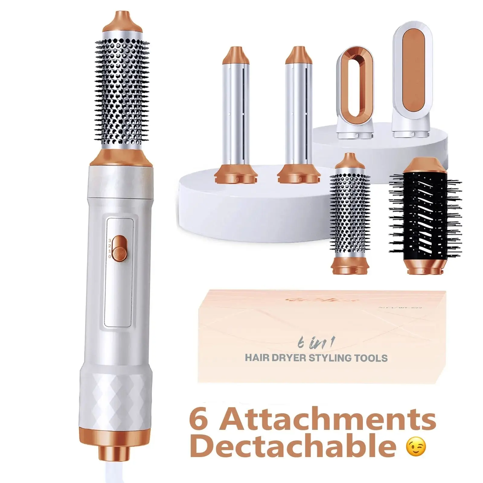 Electric Hair Dryer Brush 6 in 1 Hot Air Brush Detachable Blow Dryer Comb Round Hot Air Straightener Brush Volumizer Air Curler