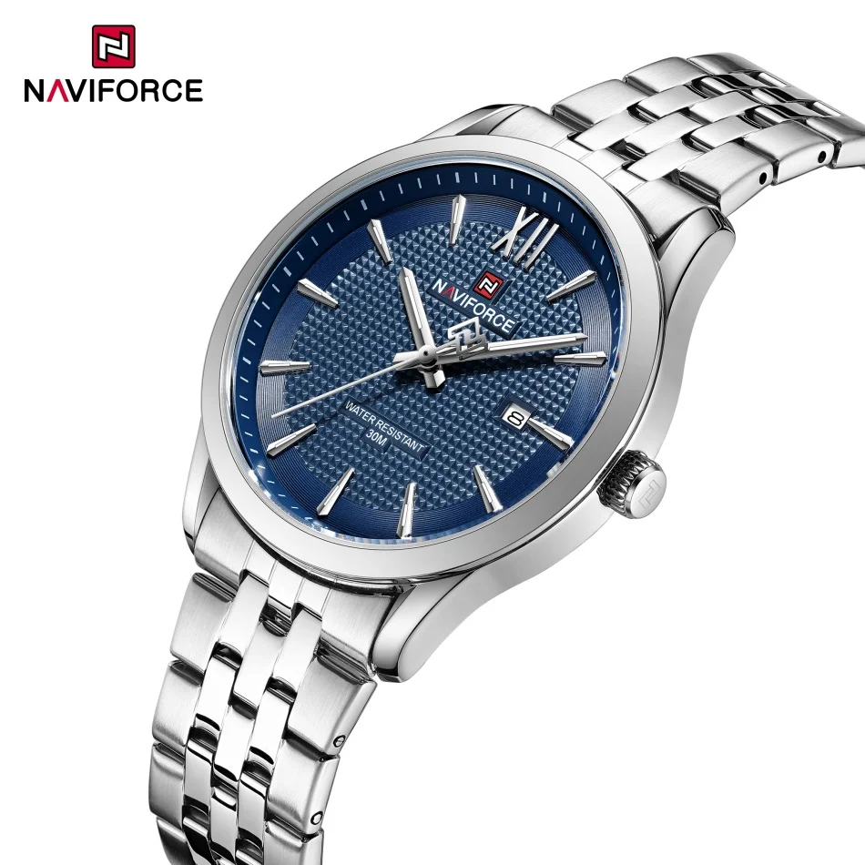 

NAVIFORCENew Style Man's Watch Quartz Ultra Thin 9mm Minimalist Waterproof Steel Band Auto Date Fashionable Male Gift Wristwatch