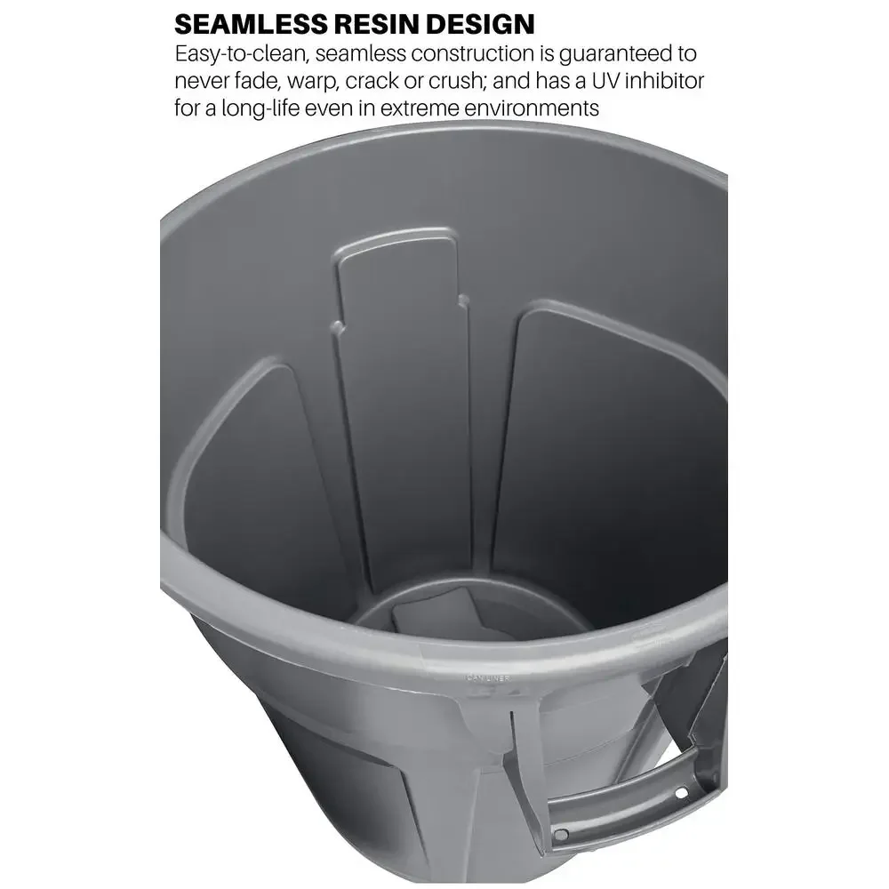 32 Gal Blue Round Trash Can with Venting Channels and Reinforced Base Heavy-Duty Use