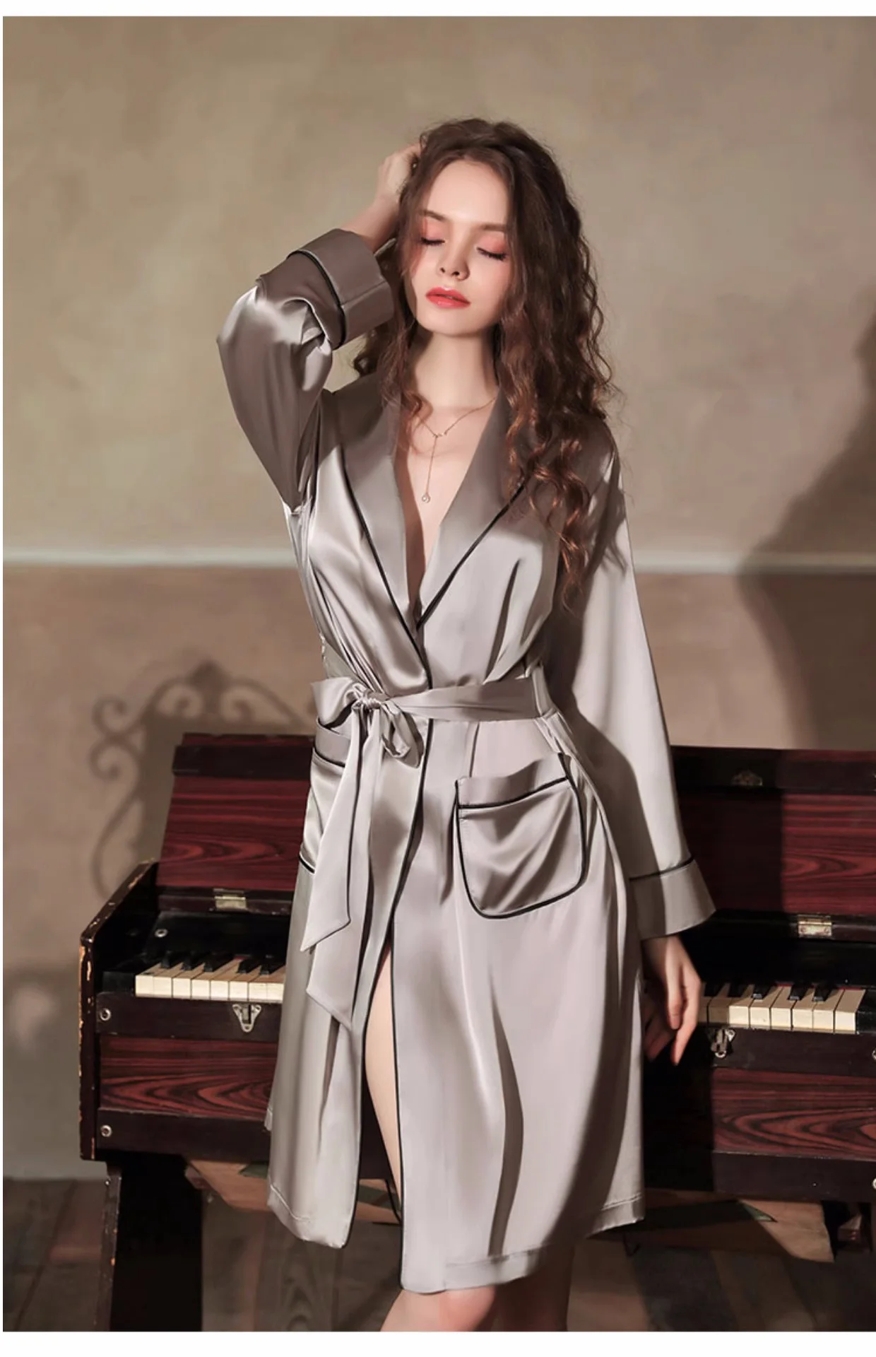 Female Pure Silk Kimono Robe Bathrobe Solid Women Satin Bridesmaid Night Gown Robes Sexy Ladies Fashion Dressing Gown Loungewear