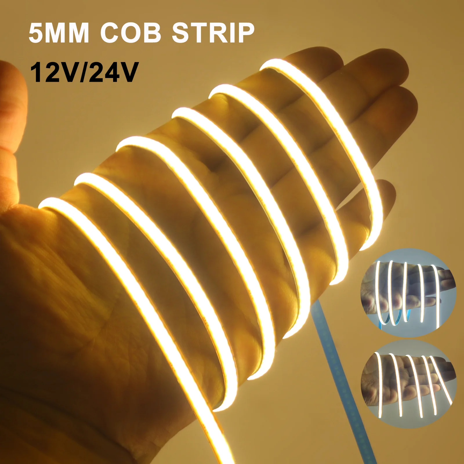 5MM COB LED Strip Light 12V 24V 400LEDS/M Flexible Ribbon Rope LED Light 3000K 4000K 6000K Home Decor FOB led light