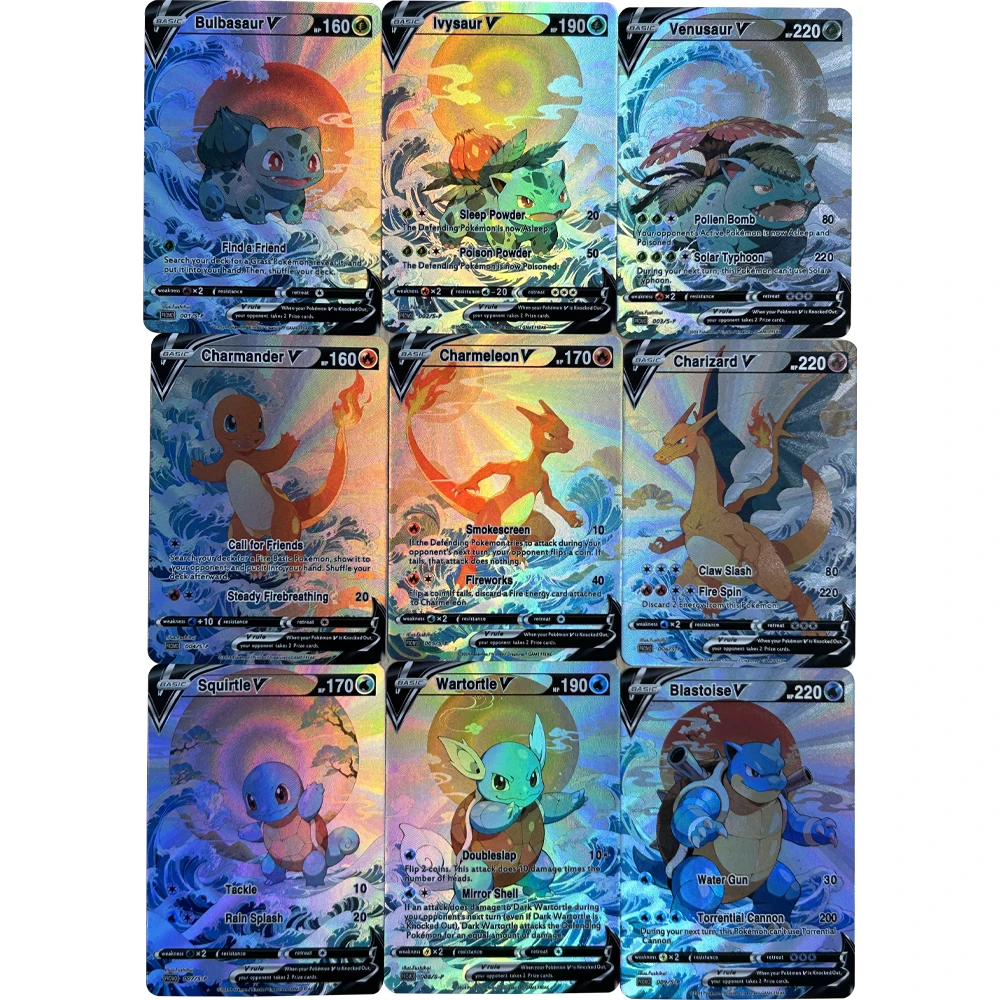 

9 шт./компл. DIY аниме PTCG коллекционная карта английский Charizard Charmeleon Ivysaur Venusaur Squirtle преломляющие флэш-карты подарок ребенку