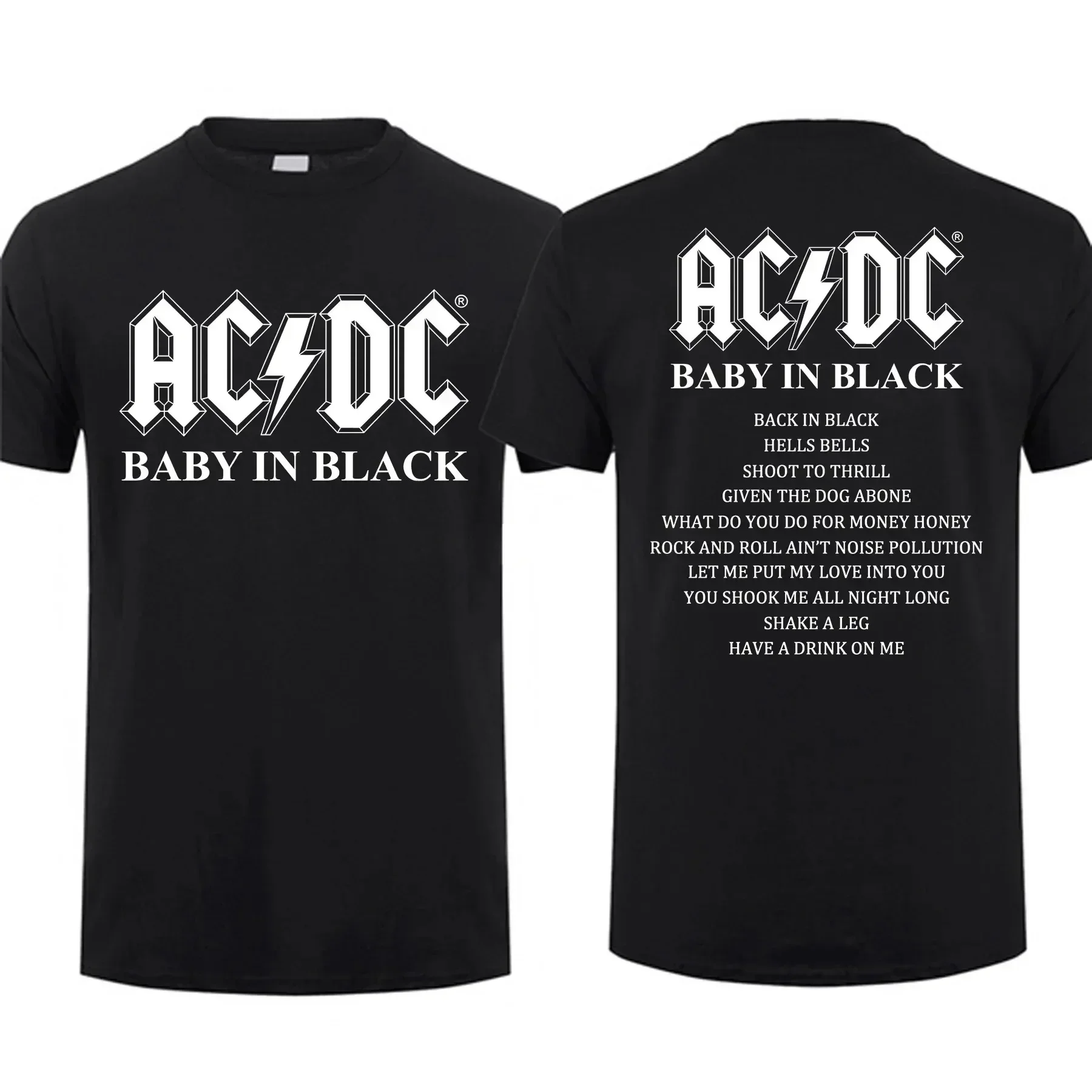 2024 Fashion Tee Men AC Back in Black Album Cover DC T Shirt Double-sided Oversized T-shirt Graphic Youth Cloth Streetwear S-3XL