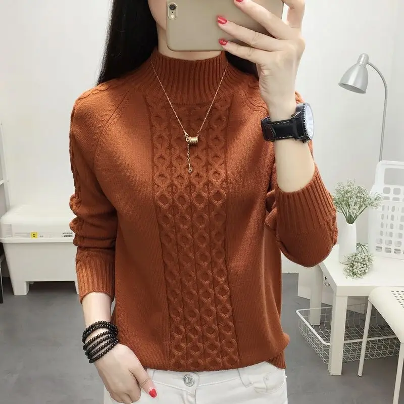 Fashion Stand Collar Knitted Solid Color Sweater Women\'s Clothing 2022 Autumn New Casual Pullovers All-match Korean Tops