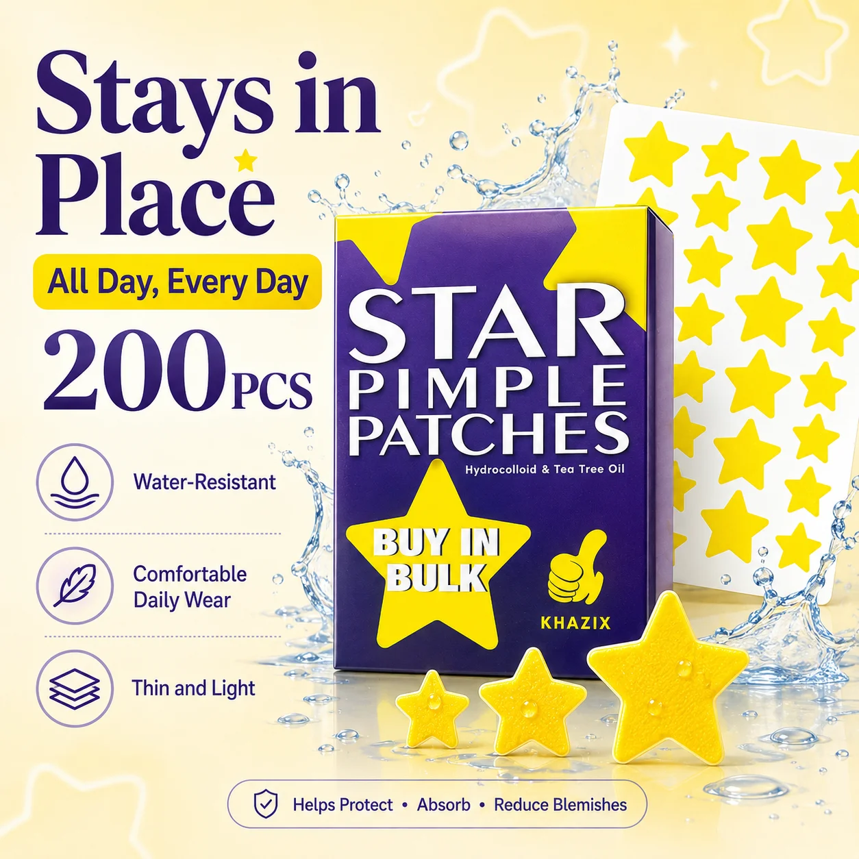 200PCS Star Shape Hydrocolloid Blemish Patches Yellow Invisible Spot Cover Ultra Thin Face Stickers Day Night Care
