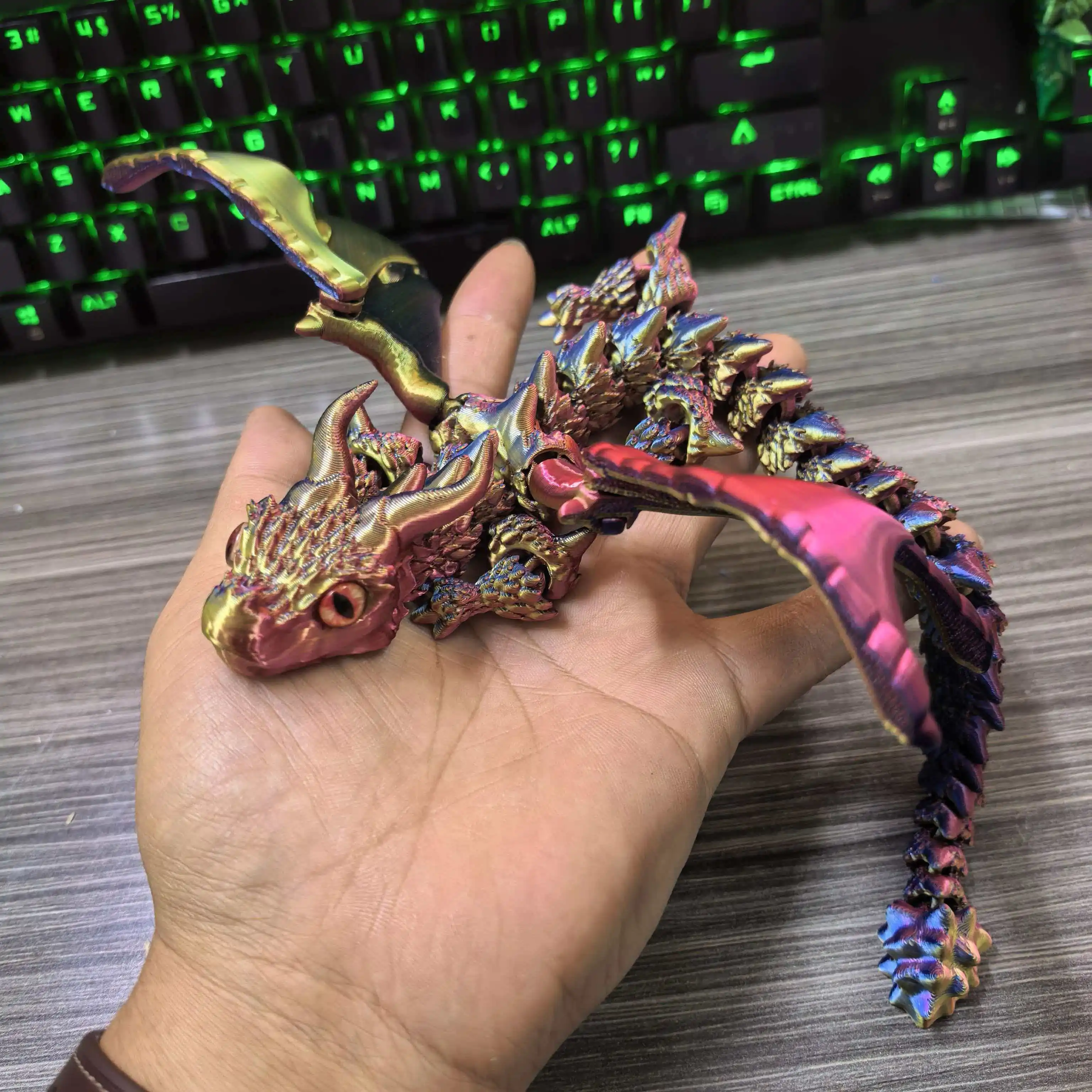 22-30CM 3D Printed Simulated Eyes Flying Dragon Baby Ornaments Joints Can Move Dragon Rockery Fish Tank Landscaping Decoration