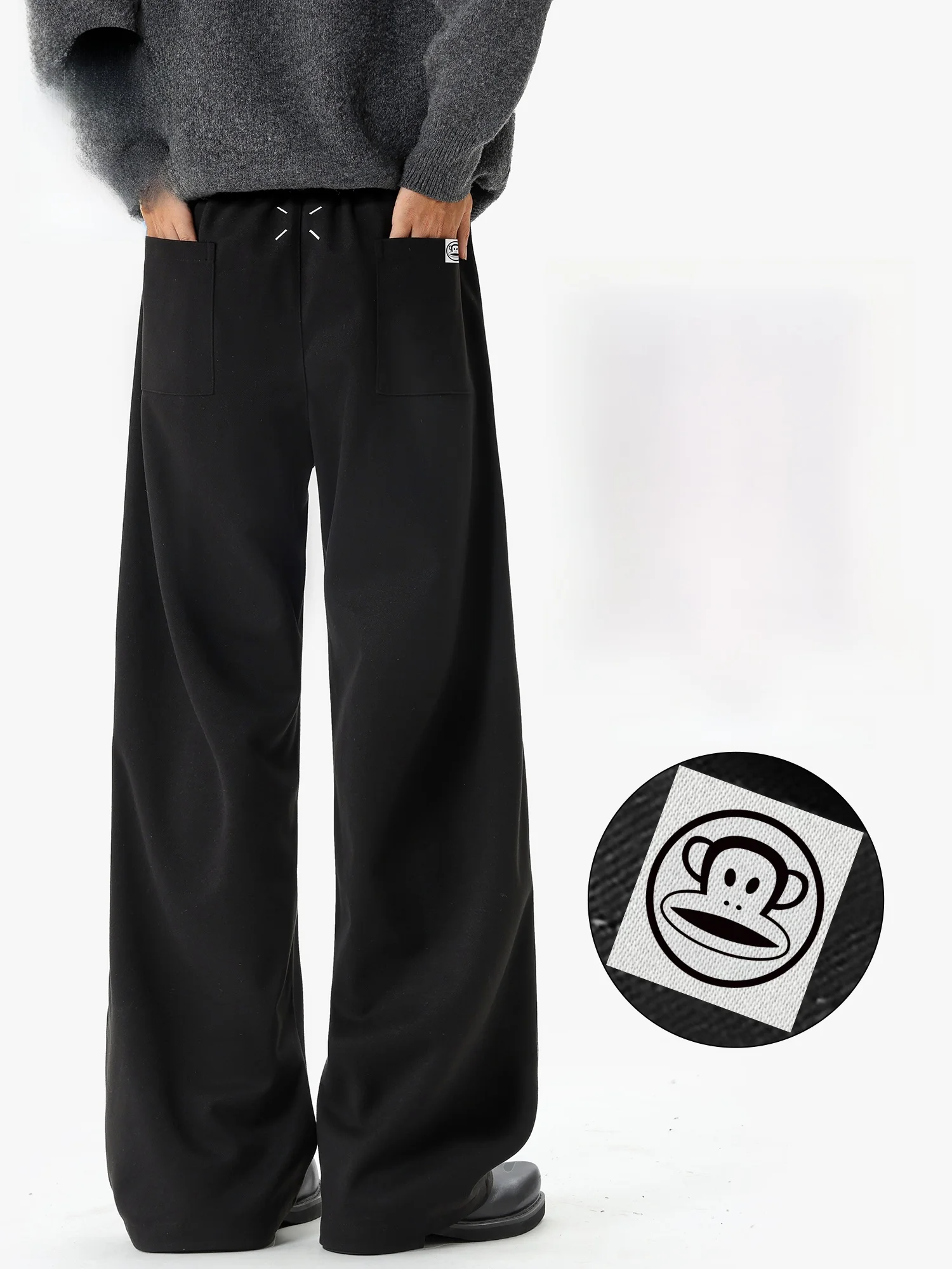 

PaulFrank Heavyweight Thiened Warm Casual Pants Men Winter Loose Straight Woolen Long Trousers American Sle Straight Cut