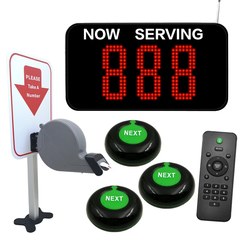 Wireless 3 Digit Number Screen NEXT Control Button Ticket Dispenser Queue Management Customer Waiting Calling System Hospital