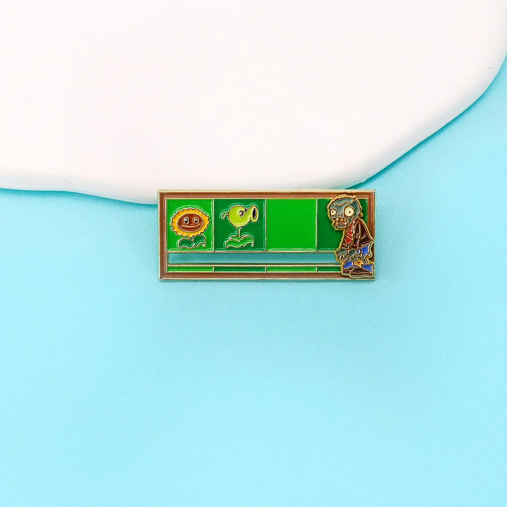 Cute sunflower Halloween scary movable zombie plant game dynamic enamel brooch