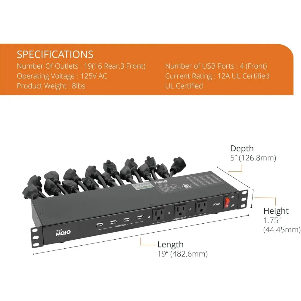 توصيل مجاني - 1U Rack Mount 19 Outlet PDU وحدة توزيع الطاقة قطاع الطاقة قواطع الدائرة يناسب مقاس 19 بوصة AV/الشبكة/الخادم #3