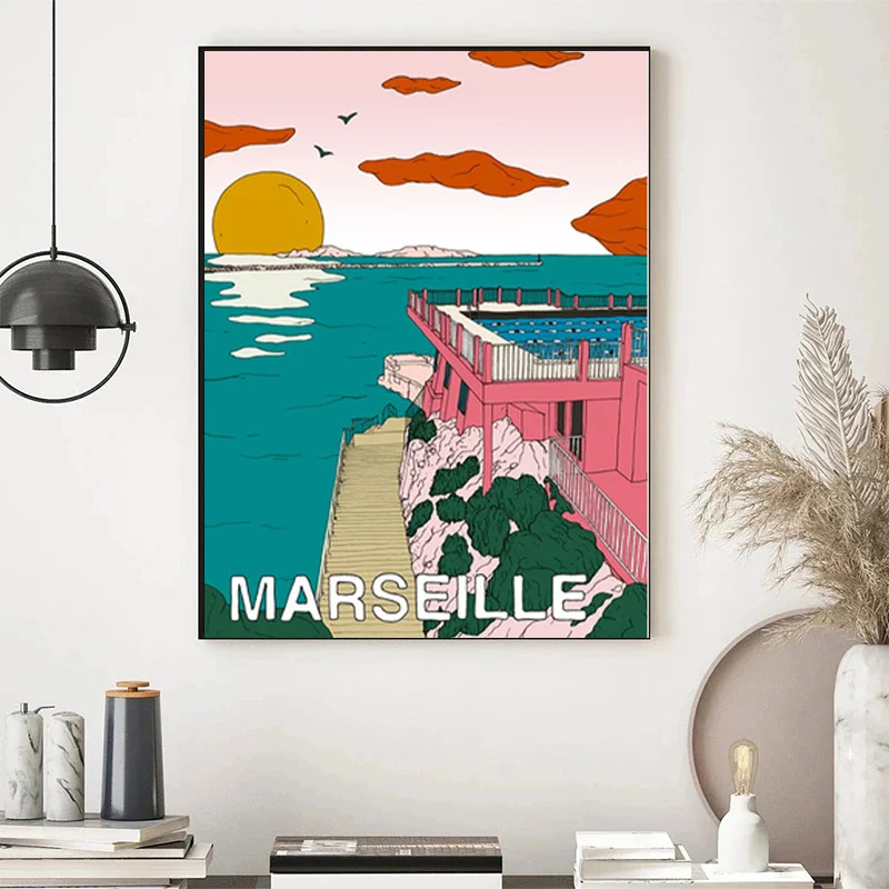 France Marseille Anis Olive Travel and Steven Universe Big Donut Hot Anime Poster Art Wall Painting Canvas Painting Home Decor