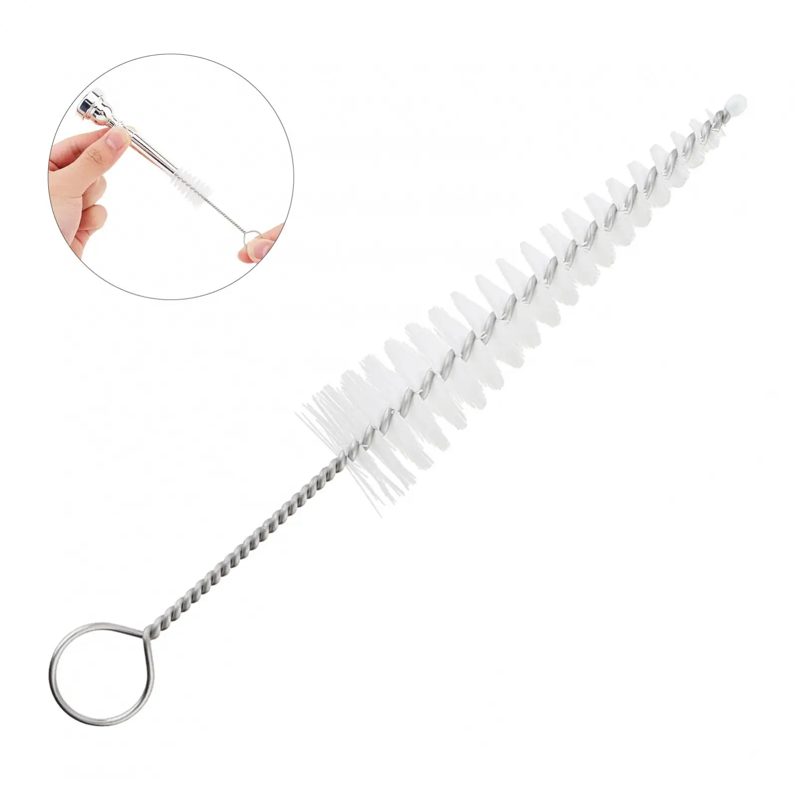 Nylon Bristles Stainless Steel Handle Mouthpiece Cleaning Brush for Trumpet / Trombone / French Horn / Tuba