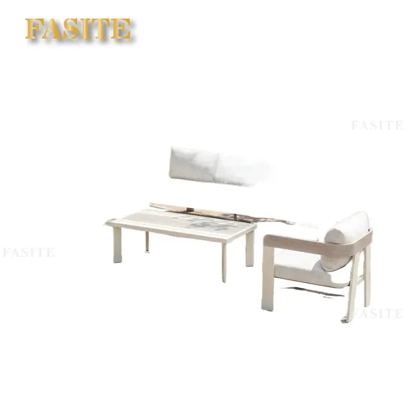 For Outdoor Patio Aluminum Alloy Sofa and Coffee Table Set Sunroom Courtyard Real Estate Leisure Furniture Durable Weather