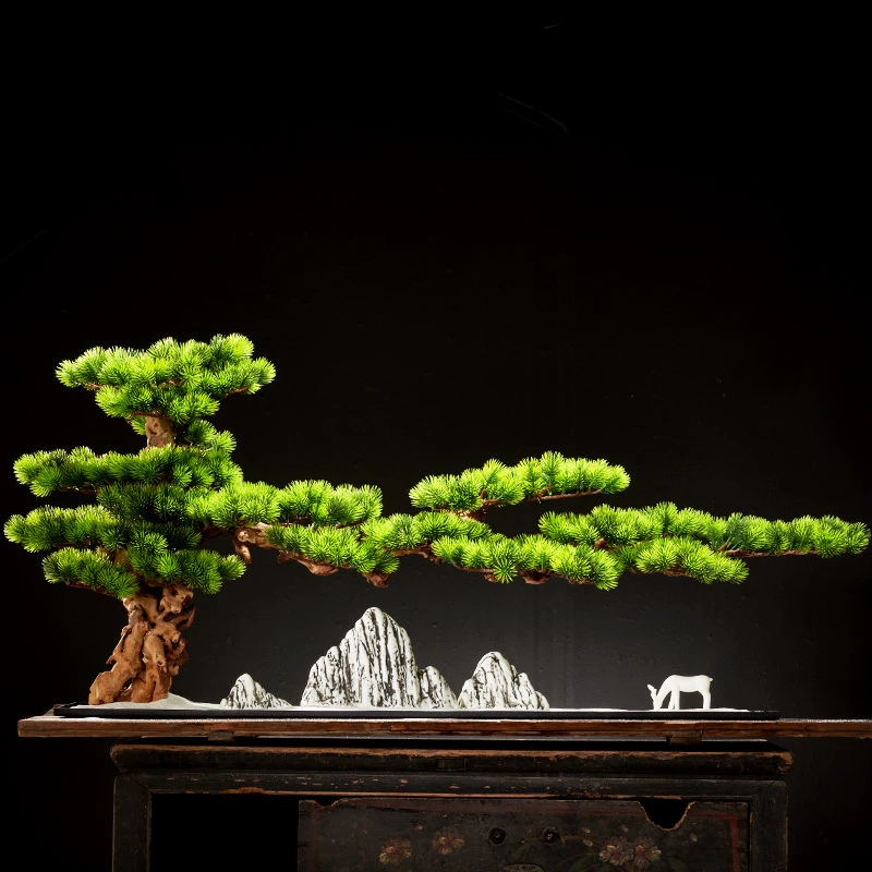 Chinese Welcome Pine Bonsai Artificial Green Plant Potted Landscape Home Porch Living Room Office Pines Soft  Decoration