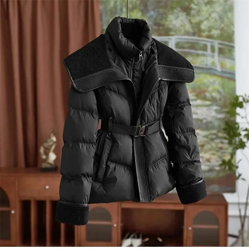 Leak Picking Down Cotton Jacket For Women 2025 Winter Style Small Fragrant Wind Splicing Reception Waist Slimming Cotton Jacket