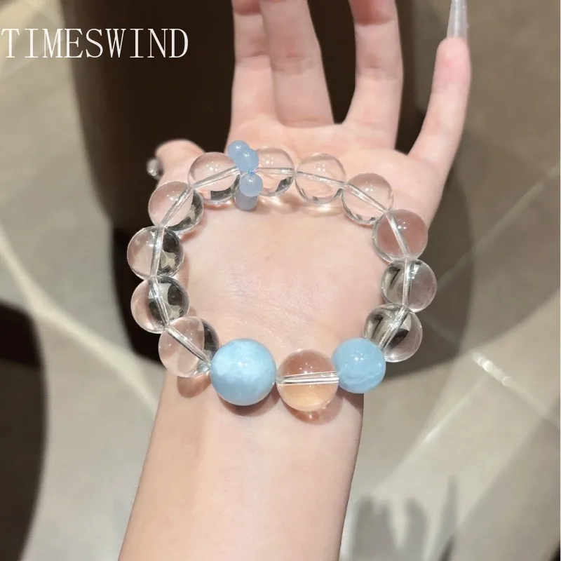 

TIMESWIND Original Crystal Pure White Blue Transparent Round Beaded Women Energy Bracelet Fashion Jewelry with Certificate