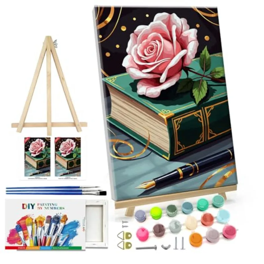 Paint by Numbers Kit for Adults with Frame Flower Paint by Number with Easel Book Adult Paint by Number Kits Framed Canvas DIY