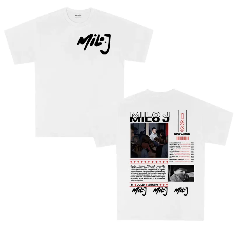 مغني الراب ميلو J 166 جولة 2025 ألبوم تي شيرت الرجال الرجعية عالية الجودة قصيرة الأكمام تي شيرت المتضخم 100% القطن تي شيرت الشارع الشهير