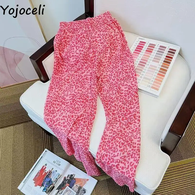 

Yojoceli Summer print water ripple women straight pants Loose casual long trouser High waist pleated beach pants female bottom