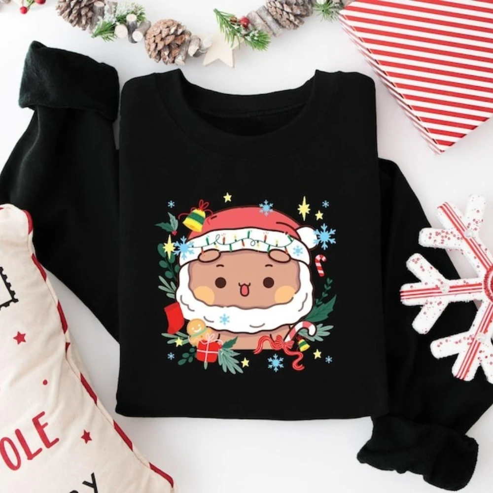 Bubu Dudu Santa Bear Christmas Sweatshirt Kawaii Couple Holiday Crewneck Pullover Casual Men Women Fall Winter Clothing