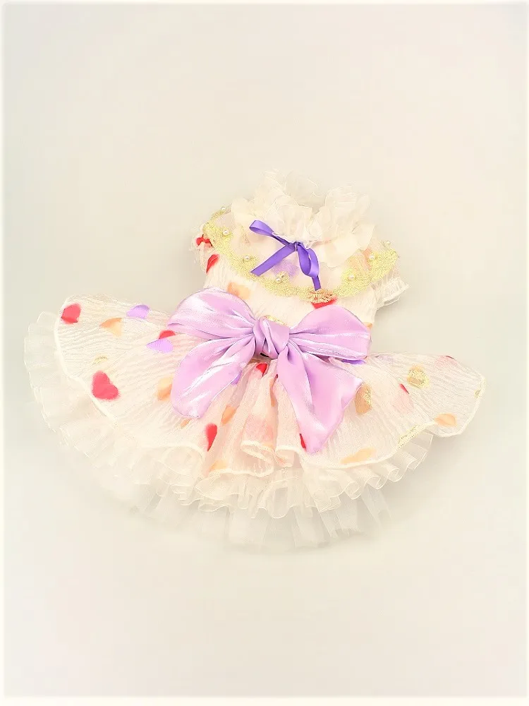 Handmade Dog Clothes Pet Dress Big Hear Princess Tutu Lace Tulle Skirt Peasant Sleeve Pearl Collar Soft Breathable Party Holiday