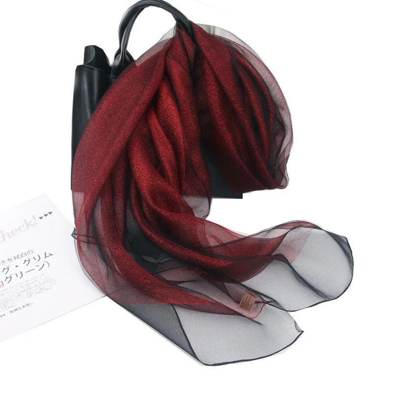 VREOVOR Spring and Autumn New Silk Scarf Eugen Yarn Solid Color Flash Eugen Yarn Double Layer Mulberry Blended Shawl Women