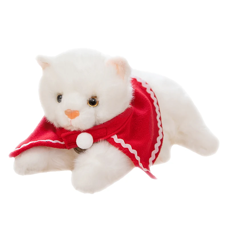 

Simulation Kawaii White Cat Plush Toy Soft Stuffed Animal Dressed With Bells Cloak Kitten Lifelike Persian Cat Kids Girls Gift