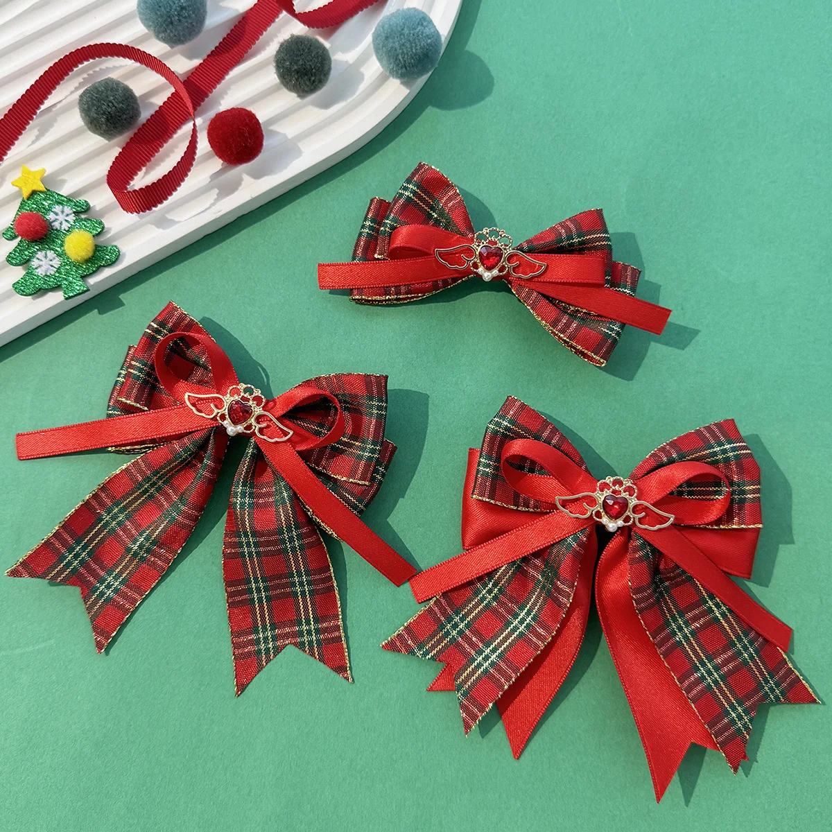 

20 Pcs/Lot, 2025 New Sweet Christmas Ribbon Bow Hair Clips For Children Girls Hair Accessories
