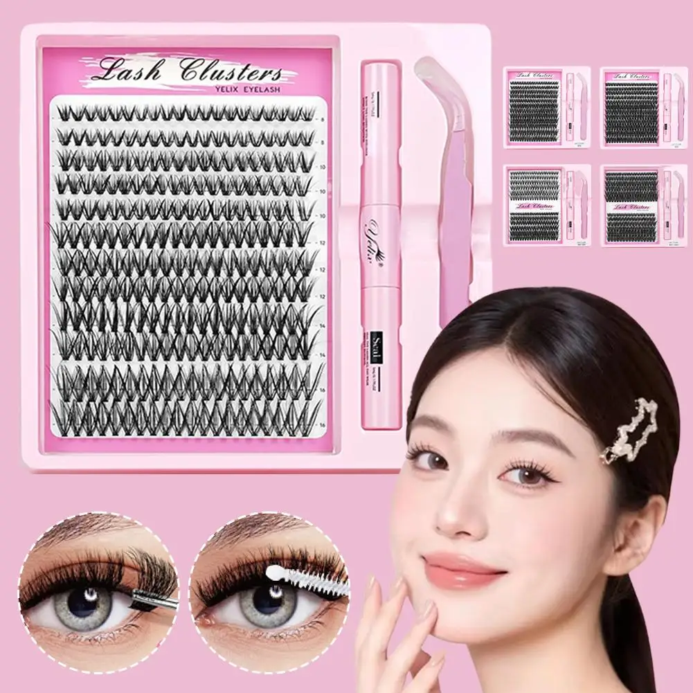 Large Capacity False Eyelashes Clusters Extensions Kit 30D40D Mix Lash Clusters With Glue Tweezers Makeup Tool