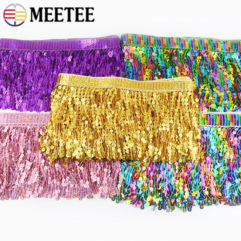 

9Meters Meetee 16cm Sequin Fringe Tassel Lace Stage Garment Latin Dance Clothes Decor Fringes Trim Ribbon DIY Sewing Accessories