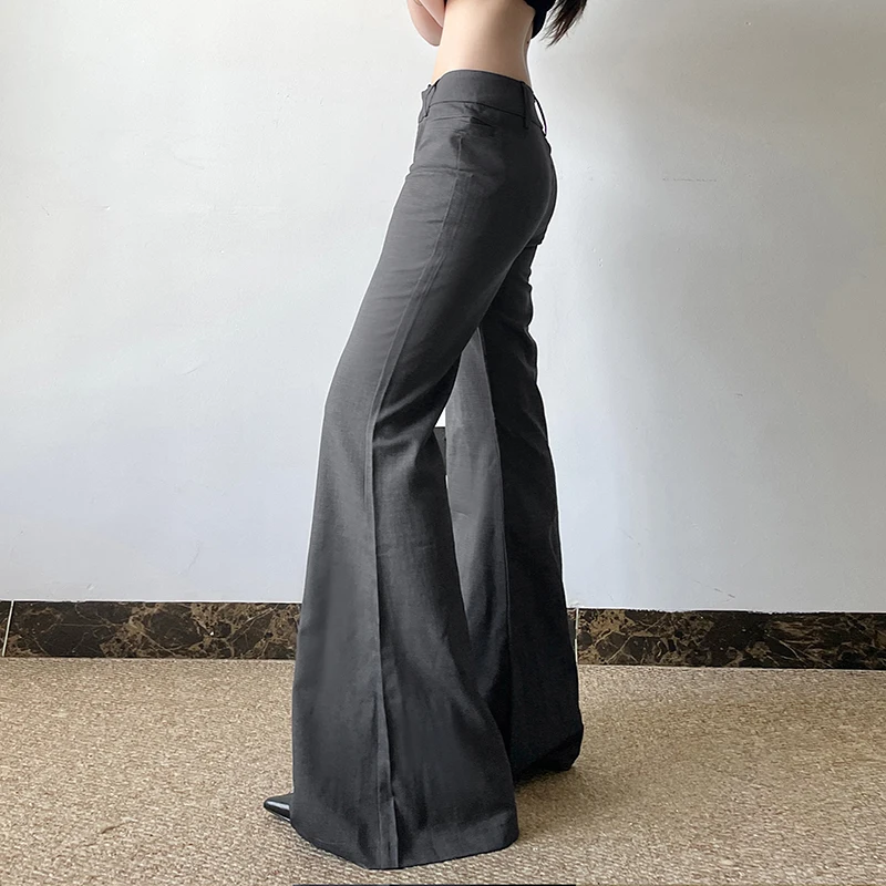 Office Ladies Basic Slim-fitting Solid Suitpants Y2K Elegant Fashion Low-Waisted Flare Pants Women 2025 Autumn Spring Trousers