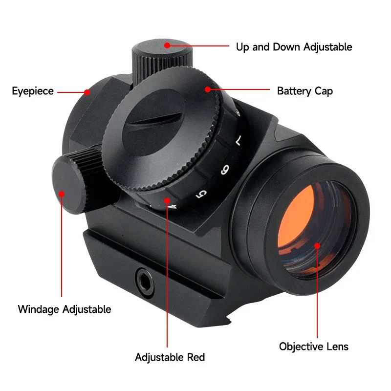 Tactical Red Dot Sights Óptica Reflex Scope, Shockproof Gun Riflescopes, Compact Colimador Fit para Caça Tiro, 2MOA, 1x25