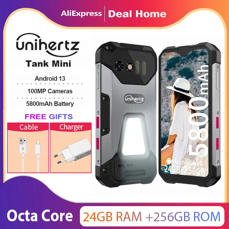 Unihertz 8849 Tank Mini,16GB/24GB 256GB,100MP Cameras,4.3