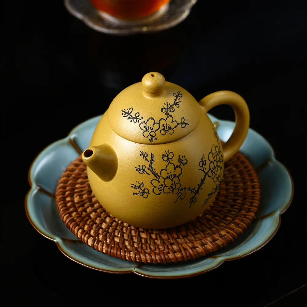 230cc Handmade Kung-Fu Teaware, Yixing Clay Horizontal Pot, Zisha Teapot, Purple Clay Drinkware for Puer Green and Black