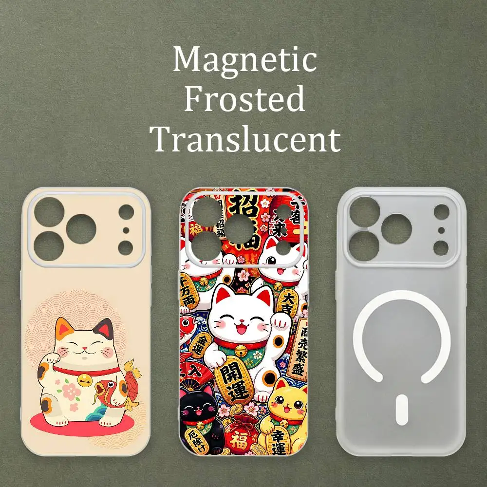 

Maneki Neko Luck Cat Magnetic Matte Semi Clear Soft Case For MagSafe Shell iPhone 11 15 17 16 12 14 13 Pro Max