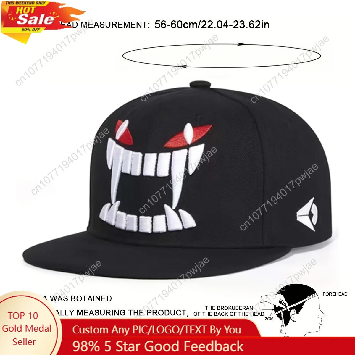 Een WUKE casual herenhoed met platte rand en cartoon duiveltanden is een verstelbare zonnehoed voor buiten, geschikt voor reisstranden.