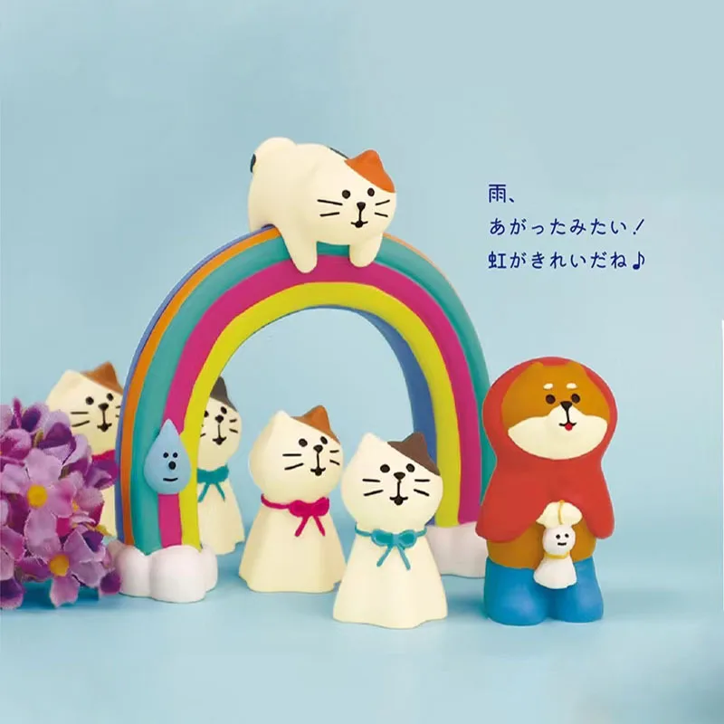 Creatieve Regenboog Kat Actiefiguren Zomer Pruimenregen Serie Miniatuur Fotografie Prop Ornament Accessorie Auto Interieur Desktop