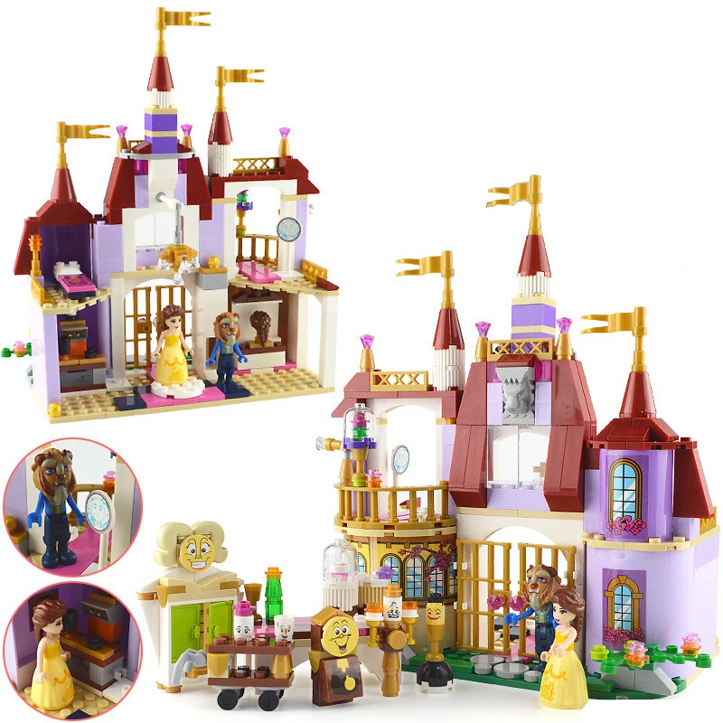 New Friends Beauty And The Beast Princess Belle\'s Enchanted Castle Building Blocks Girl Kids Model Toys