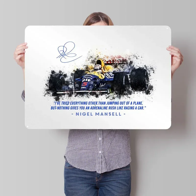 Nigel Mansell 1992, cartel de hojalata para coche, cartel de carreras, arte de pared de Metal, Mural, decoración de habitación de jugador, decoraciones para el hogar para hombre, decoración Retro