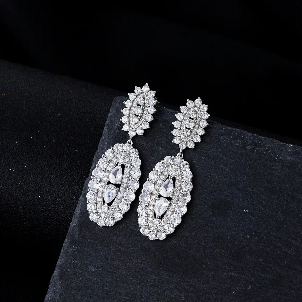 New Models Luxury Set with Full Diamond S925 Pure Silver Earrings, Women's High Carbon Diamond Earrings Small and Versatile