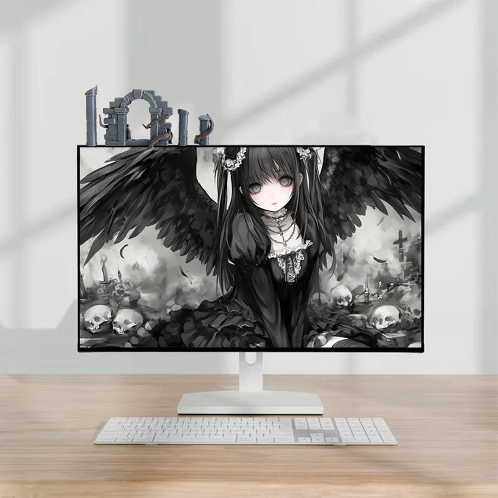 Gothic Ruin Castle Monitor Top Decoration Dark Aesthetic Resin Ornament for Computer Screen Desk Decor for Gamers Gothic Lovers