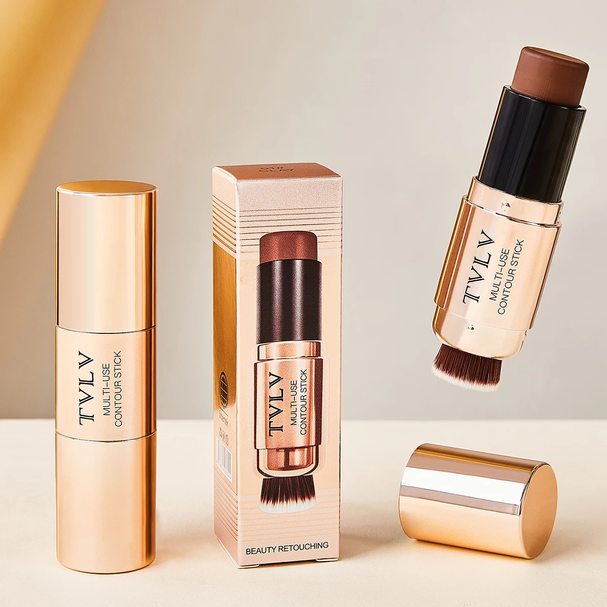 Multi‑use Contour Stick with Built‑in Brush Face Shading Bronzer Stick Three‑Dimensional Makeup Effect Lasting Facial Beauty