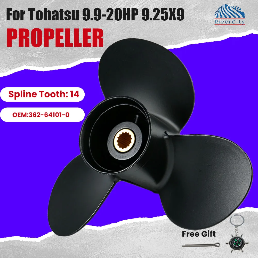 9.25×9 Outboard Propeller For Tohatsu 9.9HP 12HP 15HP 18HP 20HP Motor Aluminum 3 Blade 14 Spline Teeth Spline Marine Engine part