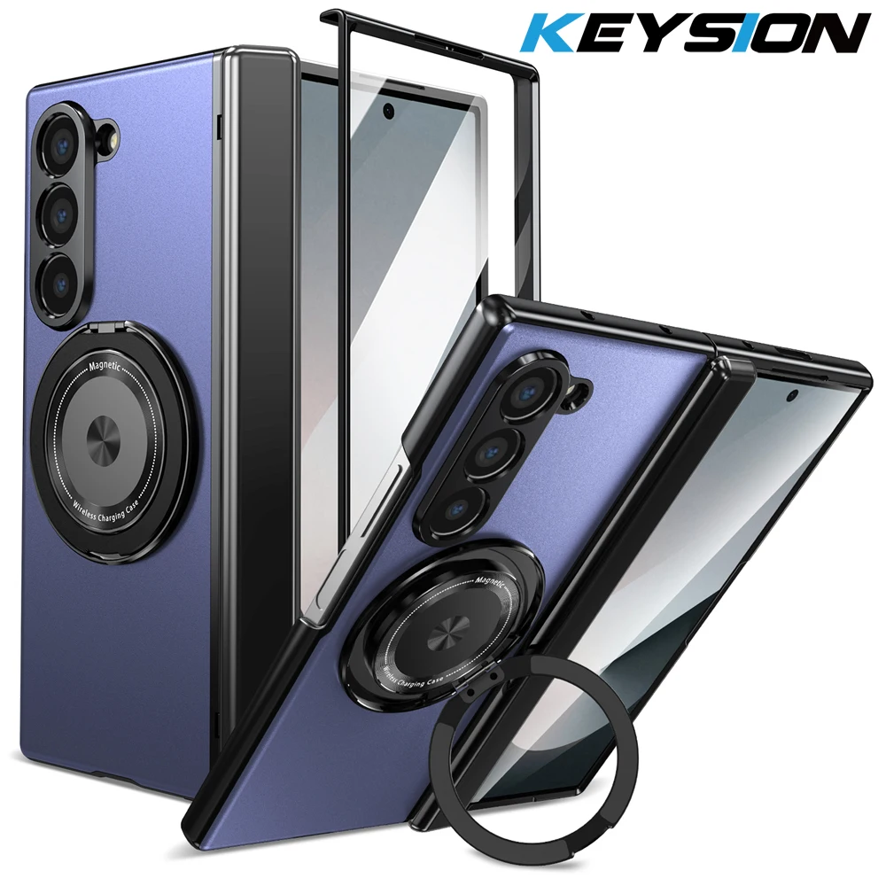 KEYSION 360 °Rotating Magnetic Ring Case for MagSafe for Samsung Galaxy Z Fold 6 5 4 3 Hinge Phone Cover with Screen Protector