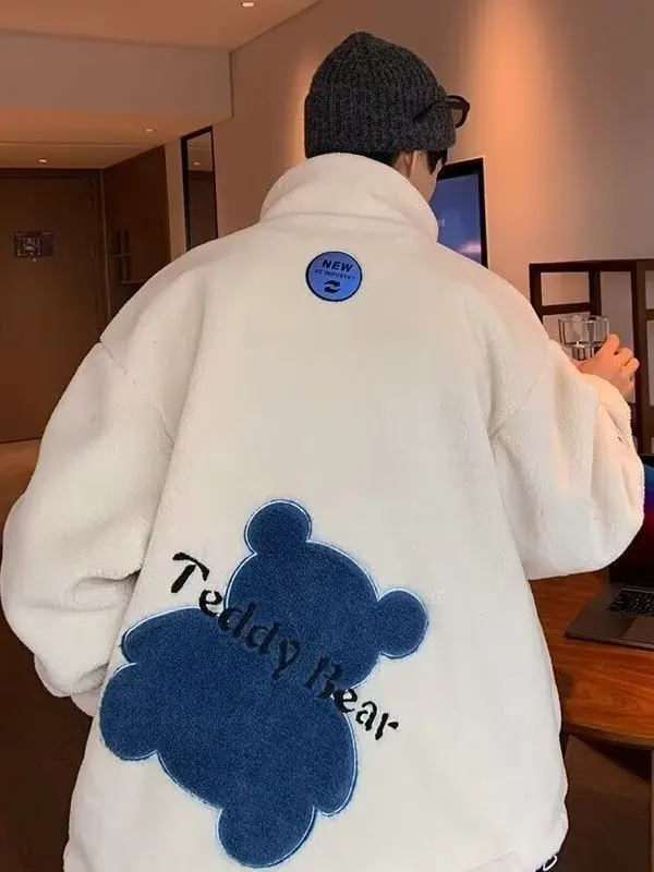 

Мужское зимнее вязаное повседневное свободное хлопковое пальто Lamb Velvet Jaet, теплое молодежное длинное пальто на молнии