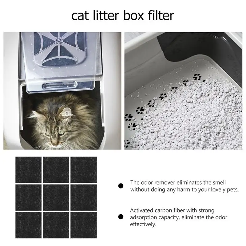 9pcs Litter Cat Strainer Box Strainers Replacement Mat Odor Pad Pan Charcoal Activated Carbon Boxes Deodorizer Air Eliminator