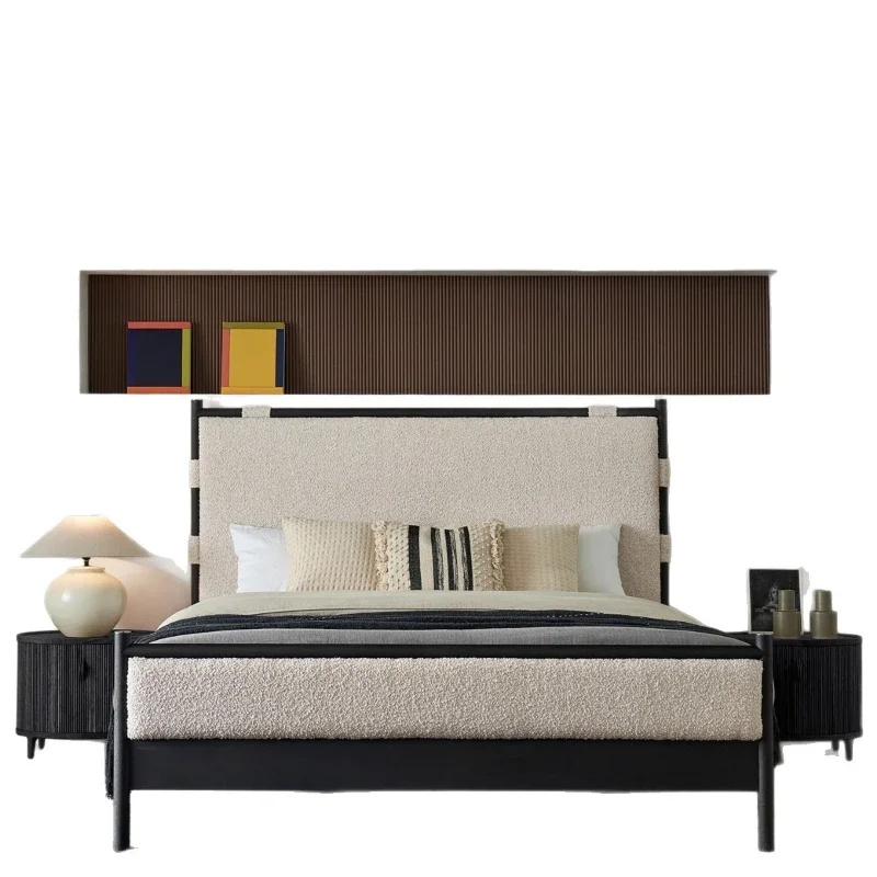 Snow crisp solid wood bed master bedroom French 1.8 meters ash wood double high foot high screen backrest solid wood fabric