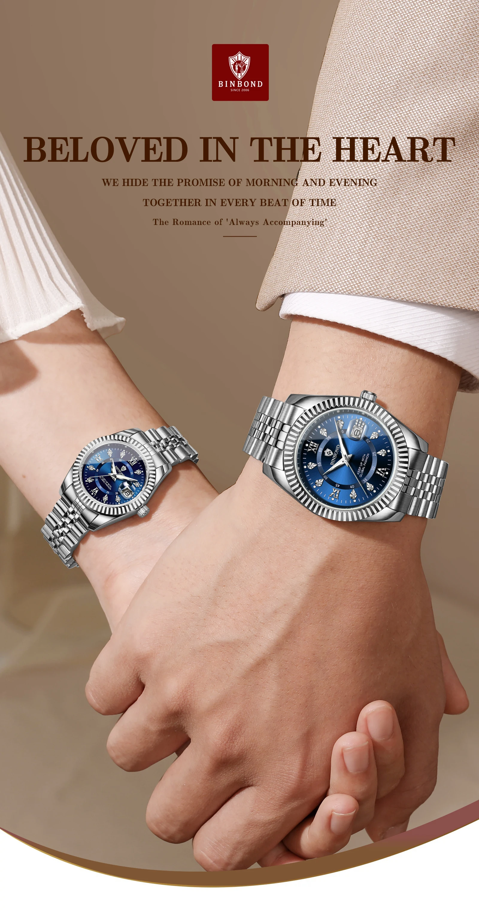 BINBOND Original Couple's Quartz Watches Luminous Waterproof Men's Women's Watch Mujer Reloj Ofertas Hoy Relogios Casal