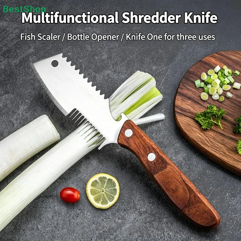 ☪Stainless Steel Fish Scale Remover Knife with Wooden Handle,Multi-Purpose Kitchen Tool for Fish Scaling,Cutting,Bottle Opener