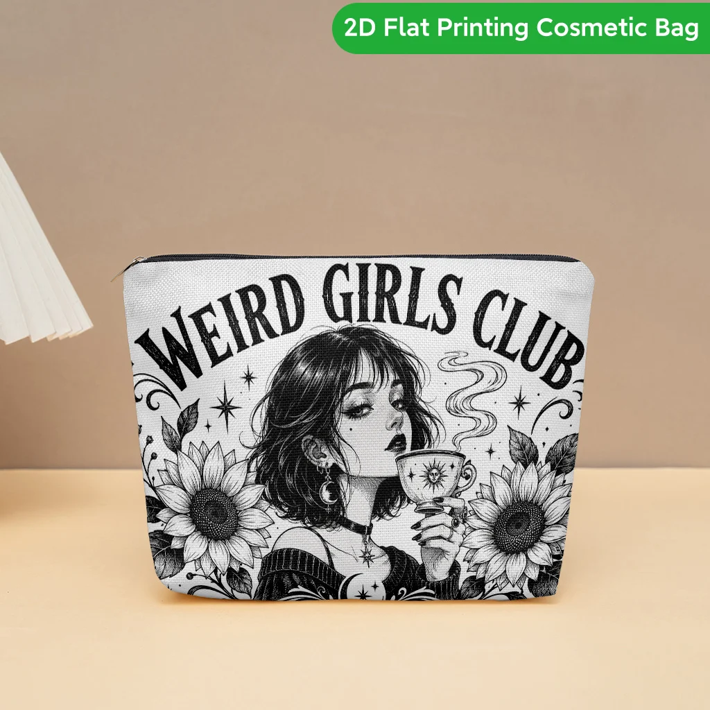 Weird Girls Club Linen Cosmetic Bag Suitable Daily Use Multifunctional Storage Bag for Stationery Material Toiletry Organizer